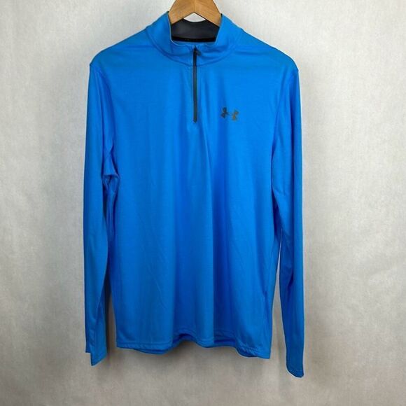 Under Armour 1/4 Zip Pullover Sz Large Loose Fit HeatGear Blue Lightweight - Picture 1 of 7